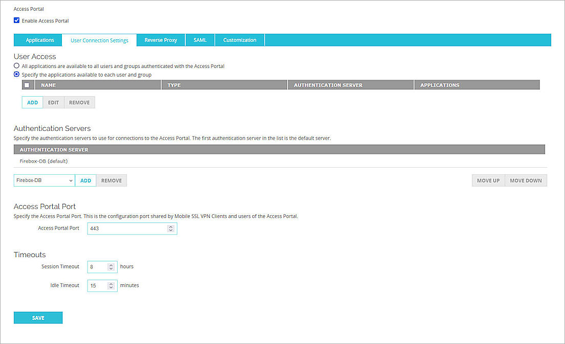 Screen shot of the Authentication Servers settings